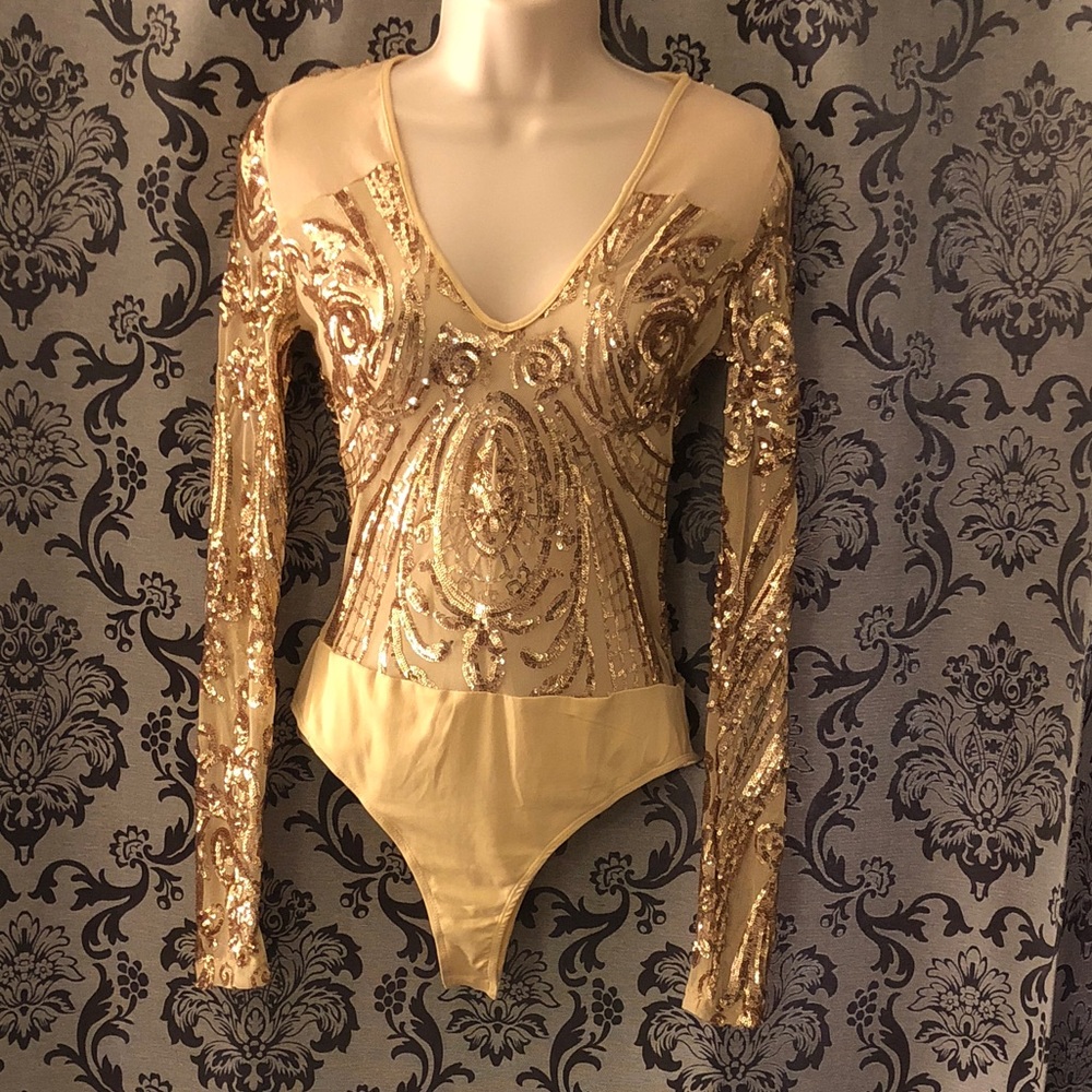 Gold sequence body suit